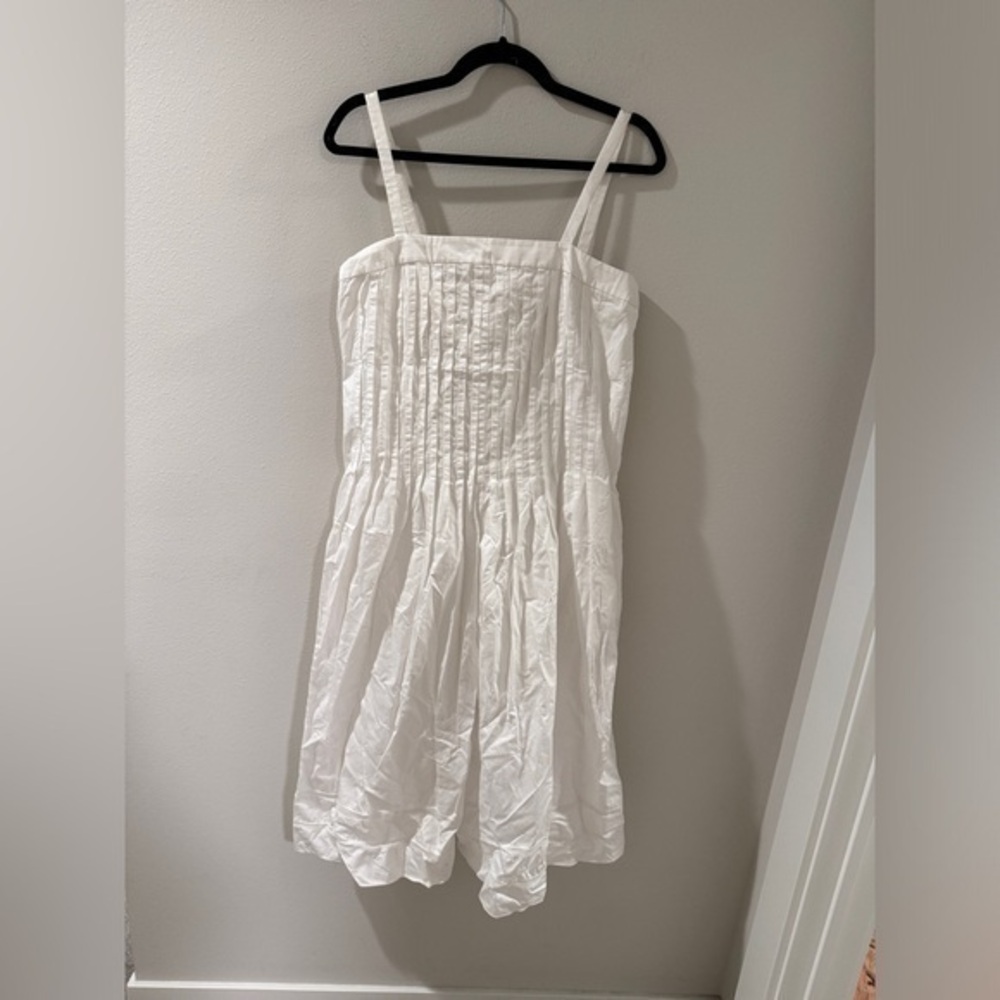 Tibi Women White Pleated Cotton Romper Jumpsuit Size 6 Sleeveless Wide Leg